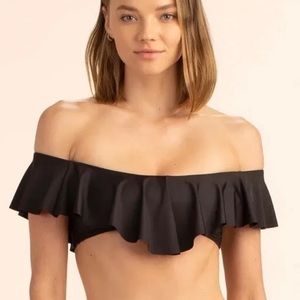 Trina Turk Monaco Solids Off the Shoulder Ruffle Bandeau Swim Top Black 14 NWT